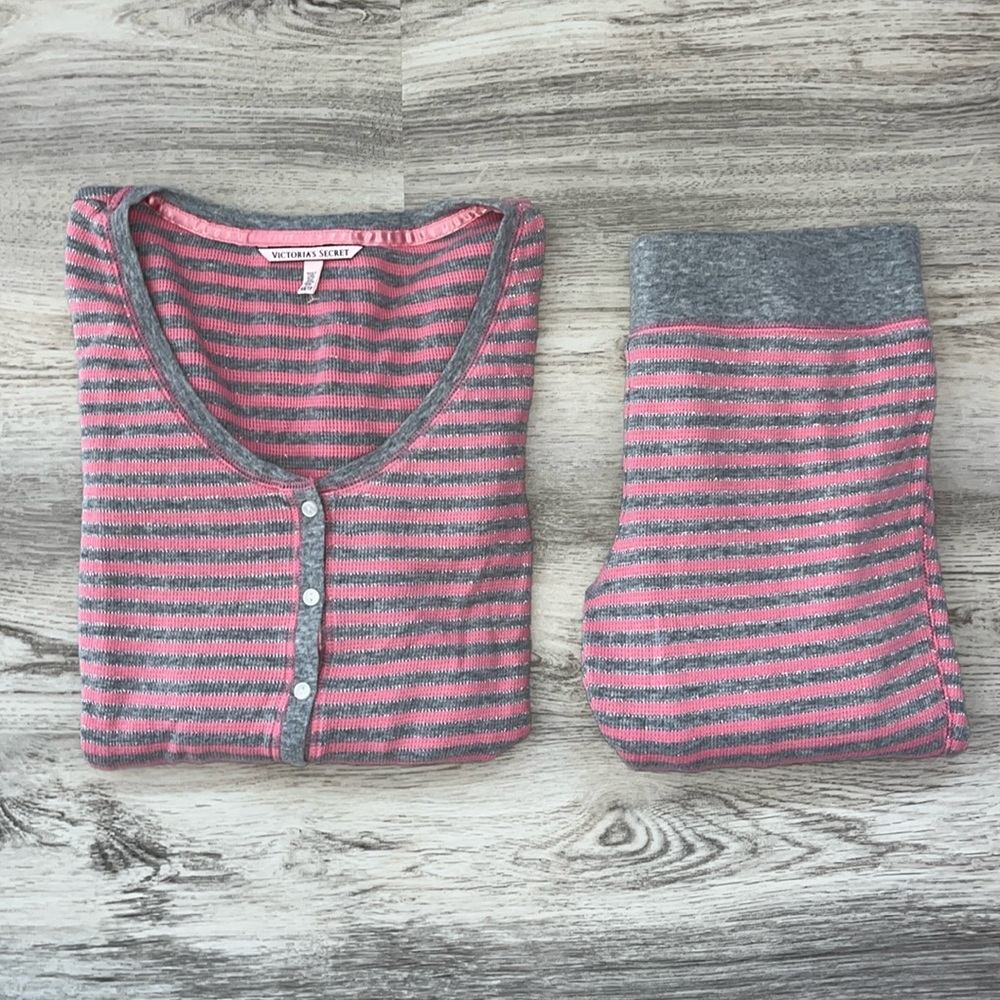 Victoria’s Secret Waffle Thermal Sparkle Size XS S Pink Top Pajamas Pants XSMALL